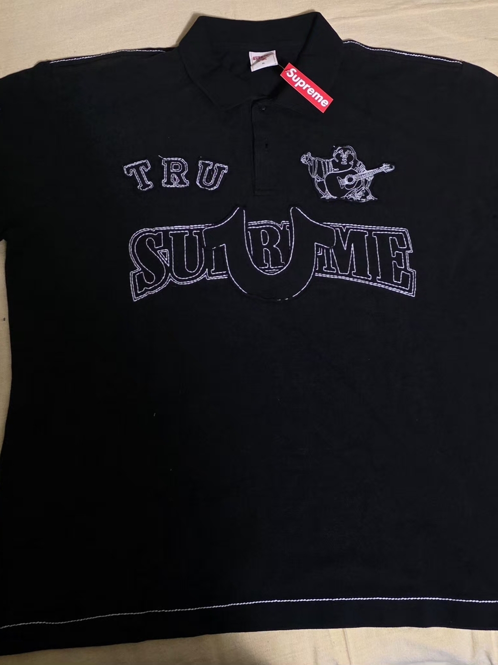 Supreme Black Embroidered Polo Shirt - TRUE RELIGON